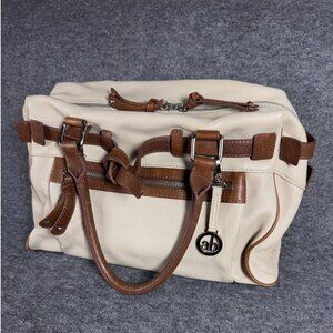 Audrey Brooke Bright Cream Genuine Leather Tote Shoulder Handbag